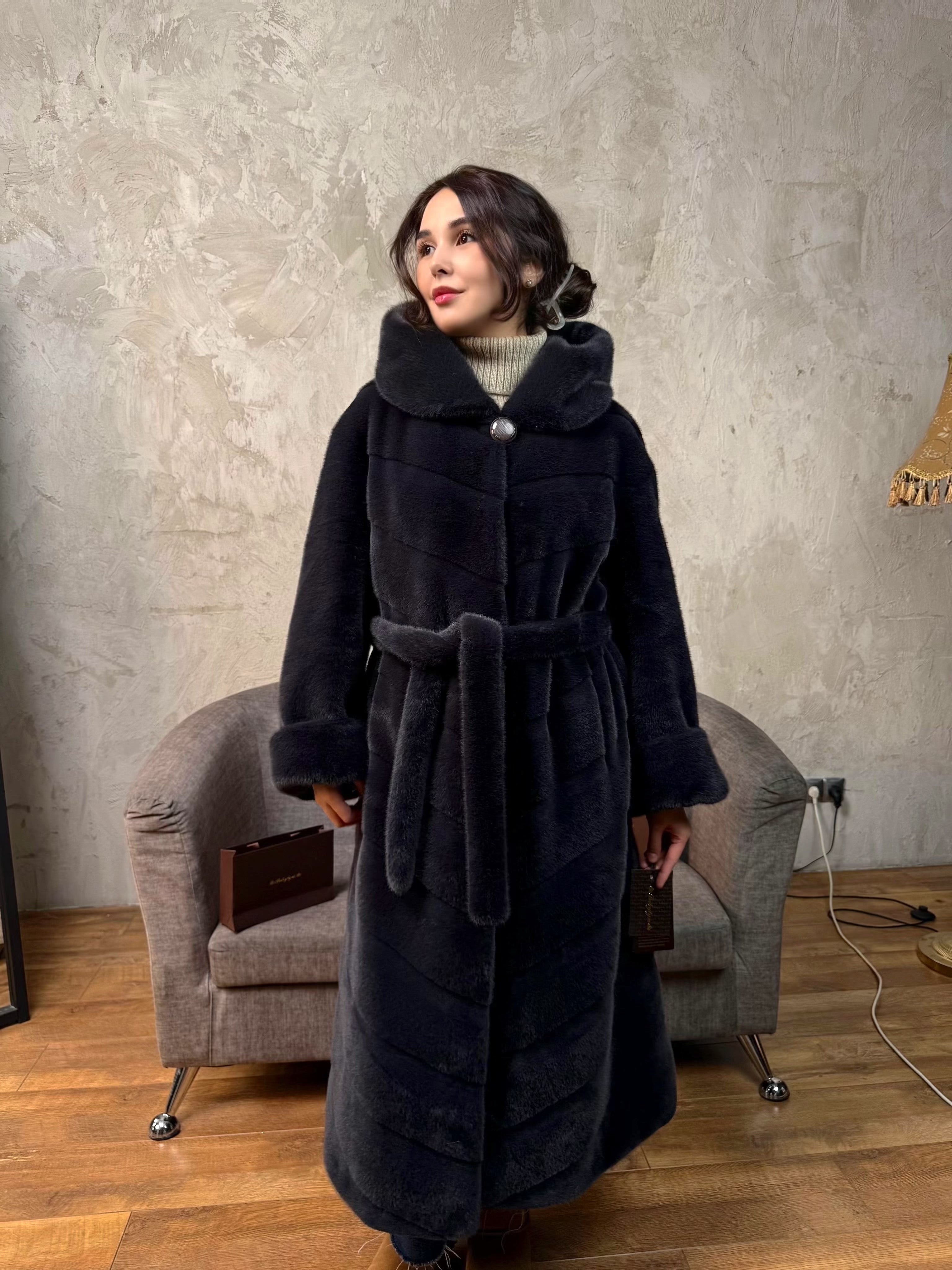 шуба премиум длинная графит