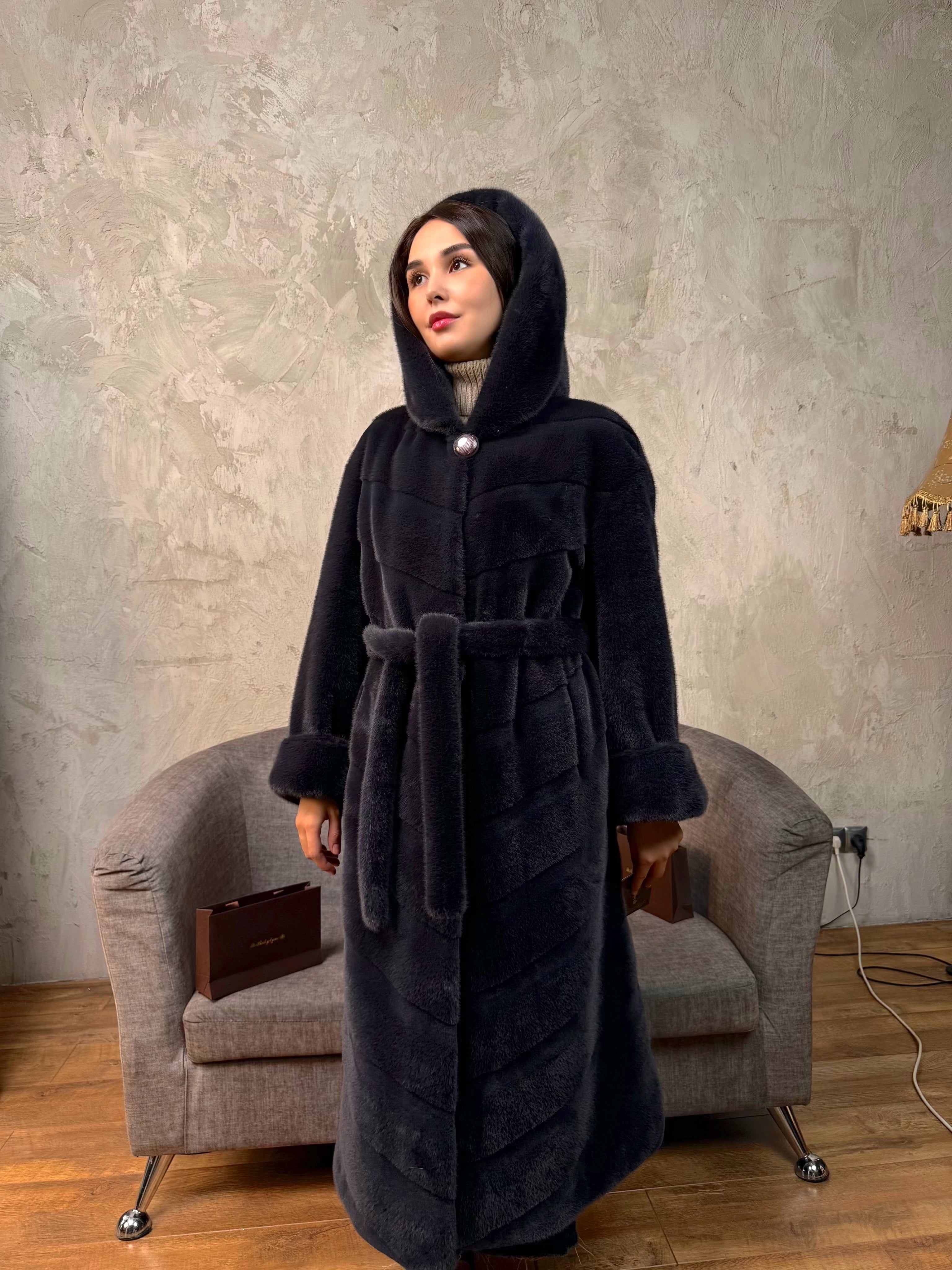 шуба премиум длинная графит