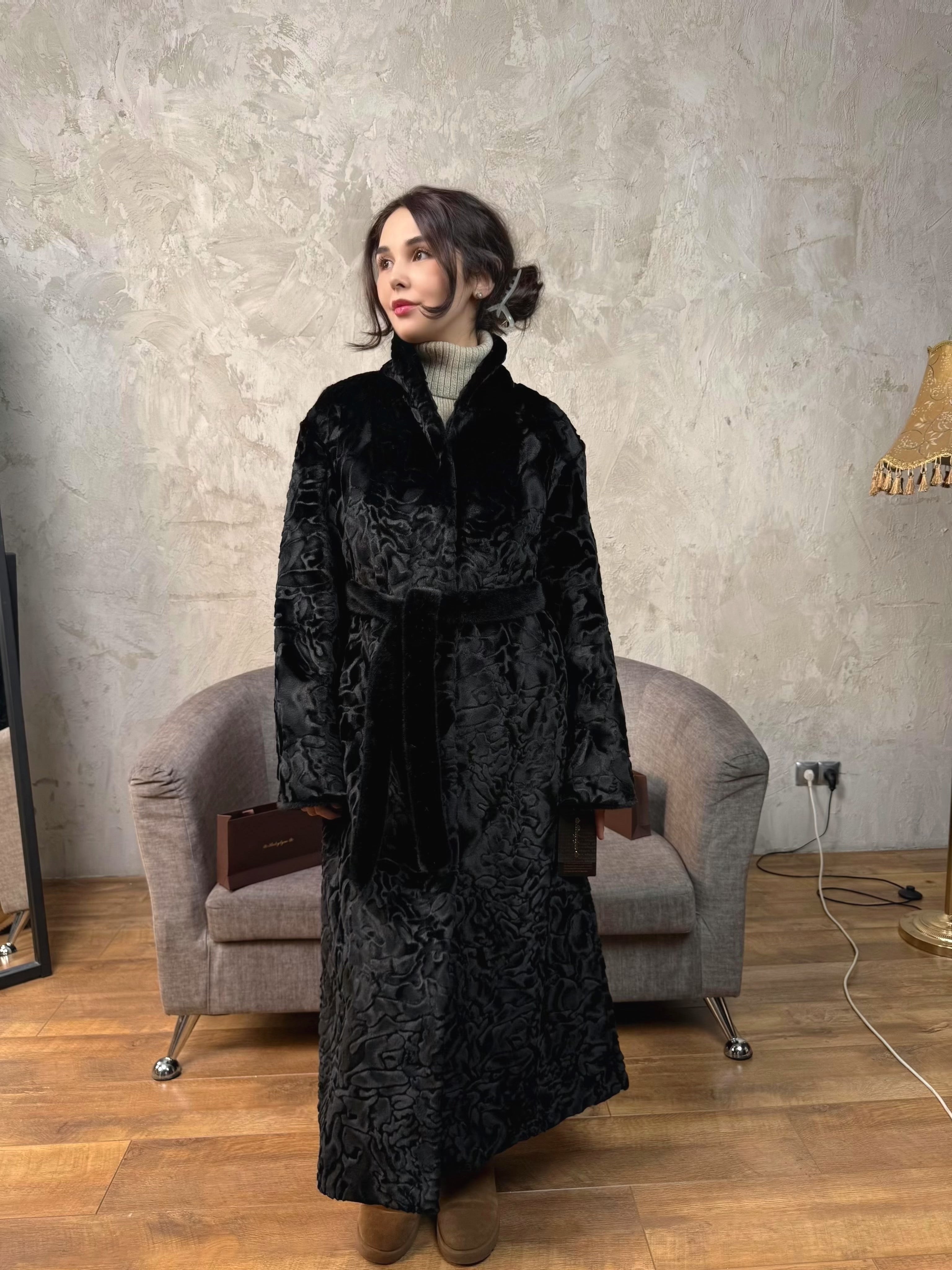 под каракуль ворот без капюшона длинная