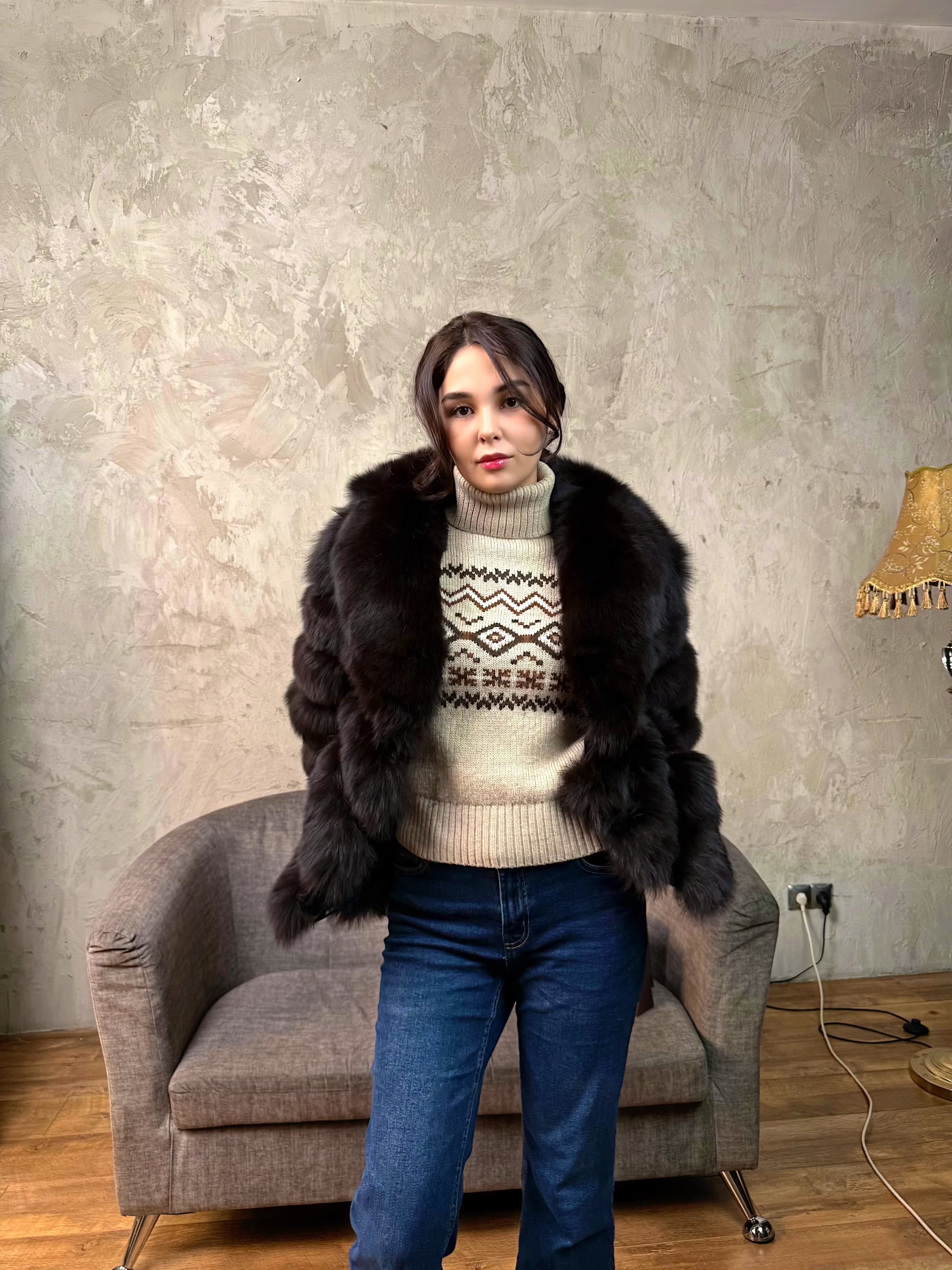 натуральный песец автоледи 3 цвета - коричневый темно коричневый и белый