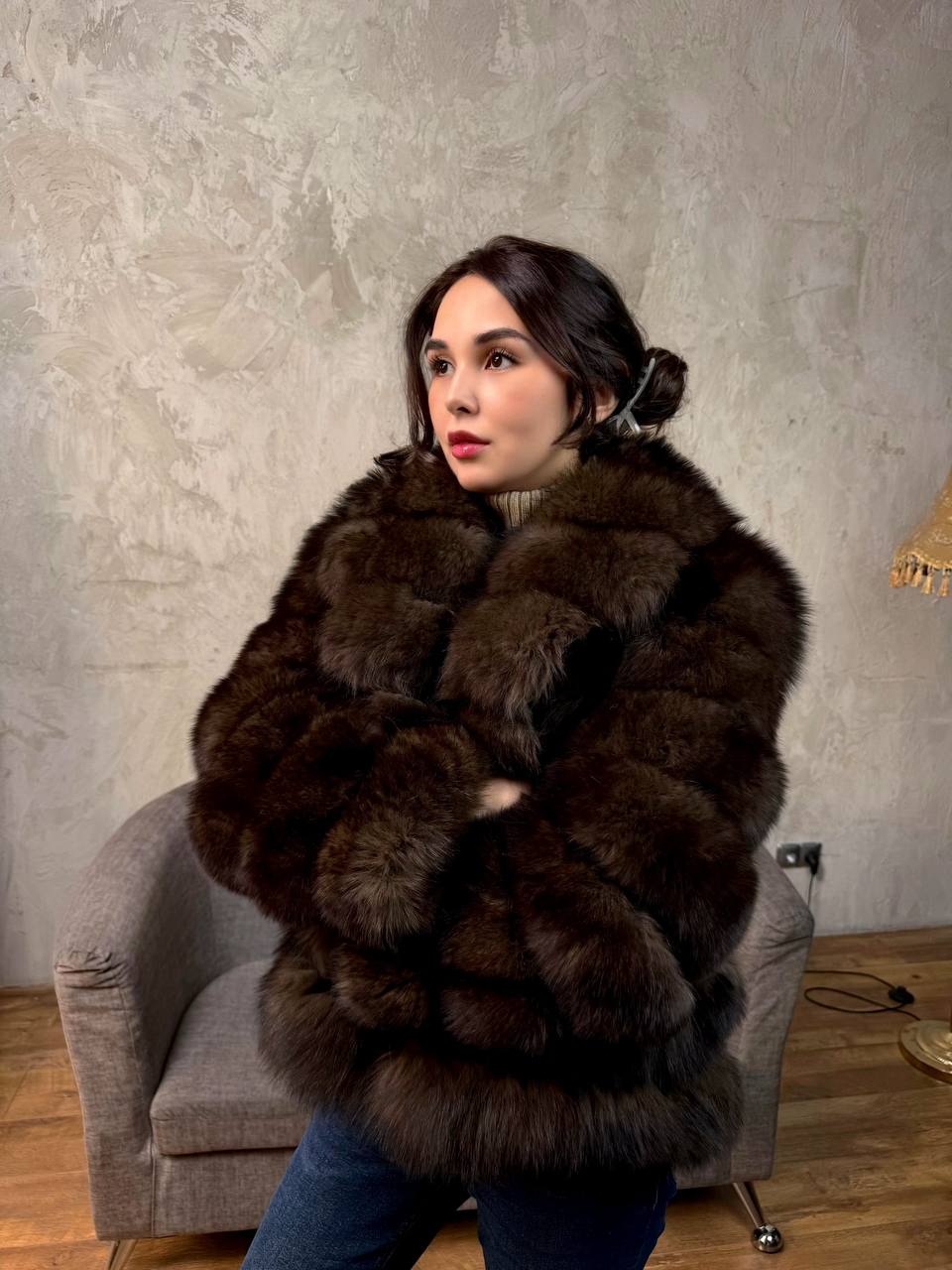 натуральный песец автоледи 3 цвета - коричневый темно коричневый и белый